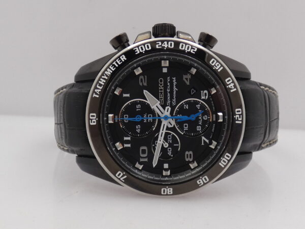 Cronografo Seiko Sportura 7T62-0KV0 NUOVO BOX & PAPERS Acciaio BLACK PVD