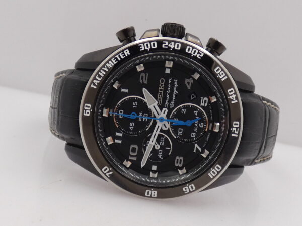 Cronografo Seiko Sportura 7T62-0KV0 NUOVO BOX & PAPERS Acciaio BLACK PVD