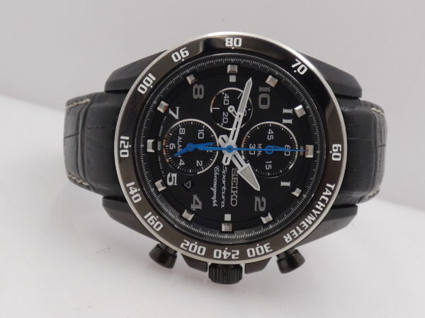 Cronografo Seiko Sportura 7T62-0KV0 NUOVO BOX & PAPERS Acciaio BLACK PVD