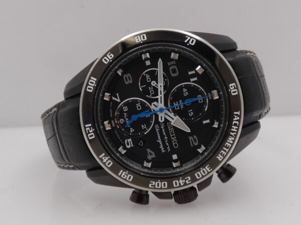 Cronografo Seiko Sportura 7T62-0KV0 NUOVO BOX & PAPERS Acciaio BLACK PVD