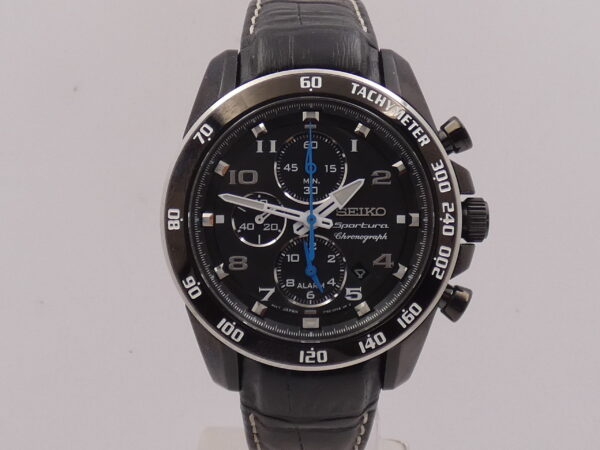 Cronografo Seiko Sportura 7T62-0KV0 NUOVO BOX & PAPERS Acciaio BLACK PVD