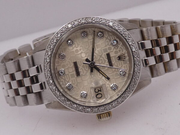 Rolex Datejust Boy Oro Bianco 18 Kt 6827 Diamonds Dial & Bezel ANNO 1975 WITH BOX Mid-Size Watch