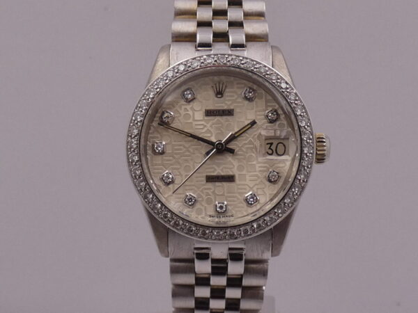 Rolex Datejust Boy Oro Bianco 18 Kt 6827 Diamonds Dial & Bezel ANNO 1975 WITH BOX Mid-Size Watch