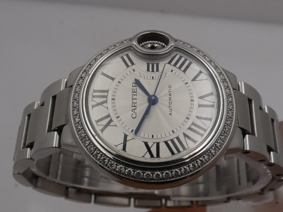 Cartier Ballon Blue 3489 Diamond Bezel BOX & PAPERS Acciaio Braccialato