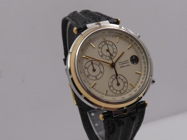 Van Cleef & Arpels Le Chronogrphe 424.023 Automatico Cal JLC 889 Acciaio & Oro 18 Kt WITH BOX ANNI '80s