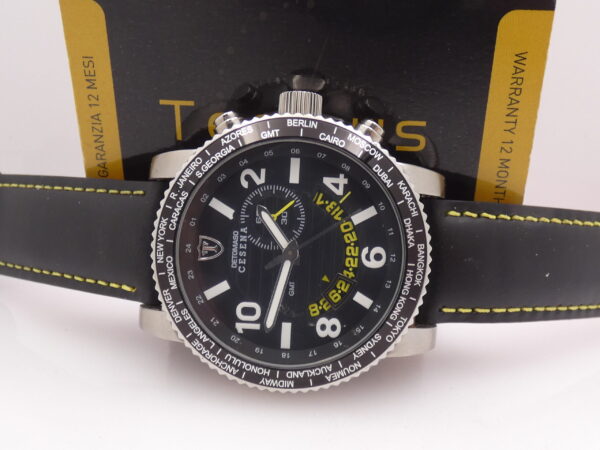 DeTomaso Cesena GMT Alarm CT1032-D NEW BOX & PAPERS Acciaio