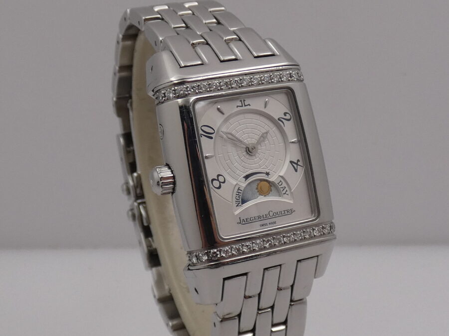 Jaeger LeCoultre Gran Sport Reverso Dual Time Night&Day 296.8.74 Diamond Bezel Carica Manuale Acciaio - immagine 11
