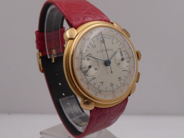 Cronografo Nice Watch Bicompax Oversize 37mm Oro 18 Kt Carica Manuale ANNI '50s