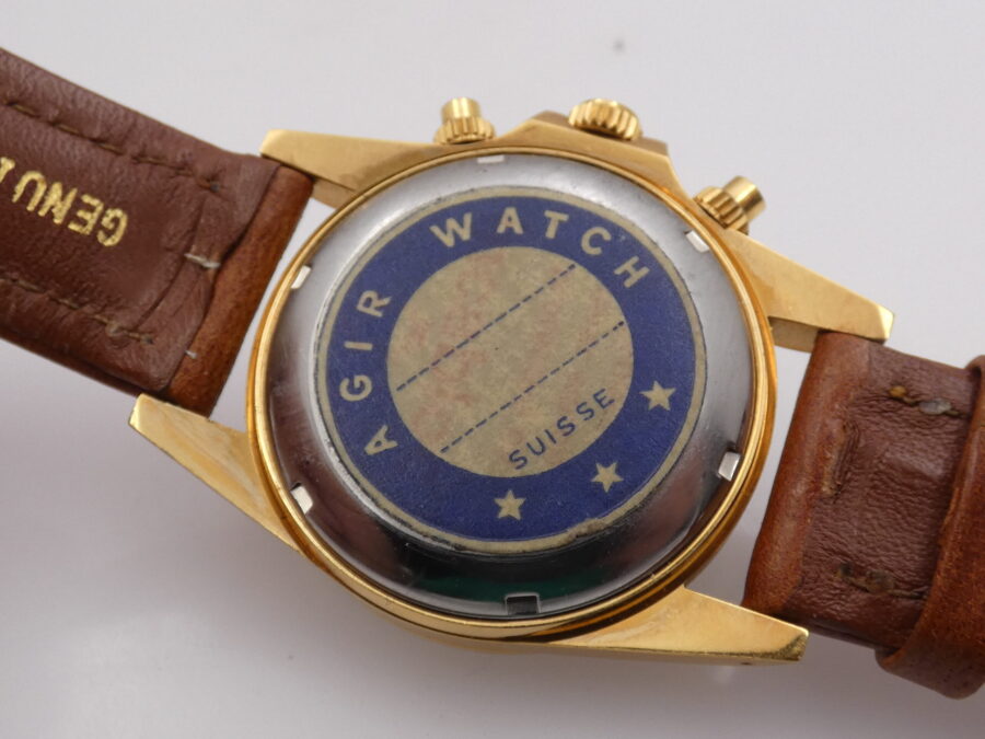 Cronografo Agir Watch Tricompax Automatic Date NEW OLD STOCK Mai Indossato 18 Kt Gold Filled - immagine 15