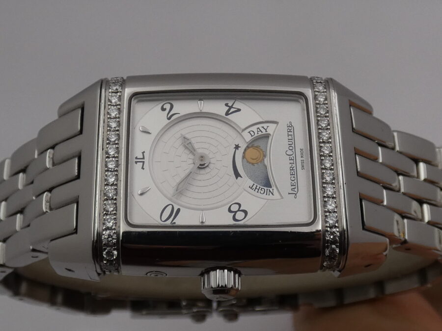Jaeger LeCoultre Gran Sport Reverso Dual Time Night&Day 296.8.74 Diamond Bezel Carica Manuale Acciaio - immagine 3