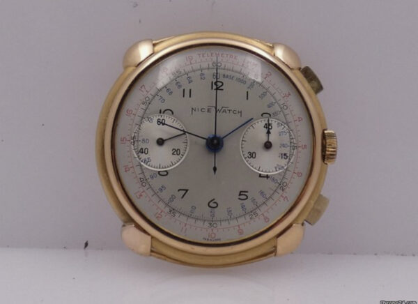 Cronografo Nice Watch Bicompax Oversize 37mm Oro 18 Kt Carica Manuale ANNI '50s