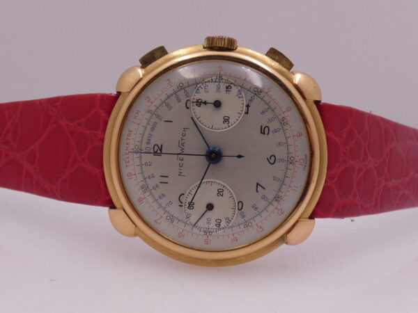 Cronografo Nice Watch Bicompax Oversize 37mm Oro 18 Kt Carica Manuale ANNI '50s