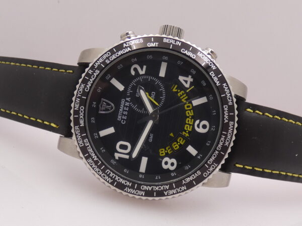 DeTomaso Cesena GMT Alarm CT1032-D NEW BOX & PAPERS Acciaio