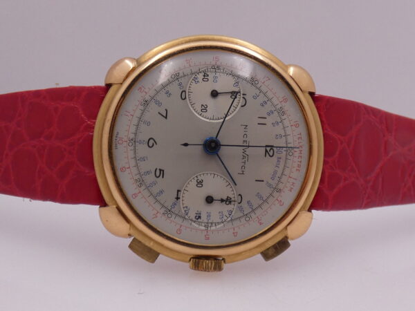 Cronografo Nice Watch Bicompax Oversize 37mm Oro 18 Kt Carica Manuale ANNI '50s