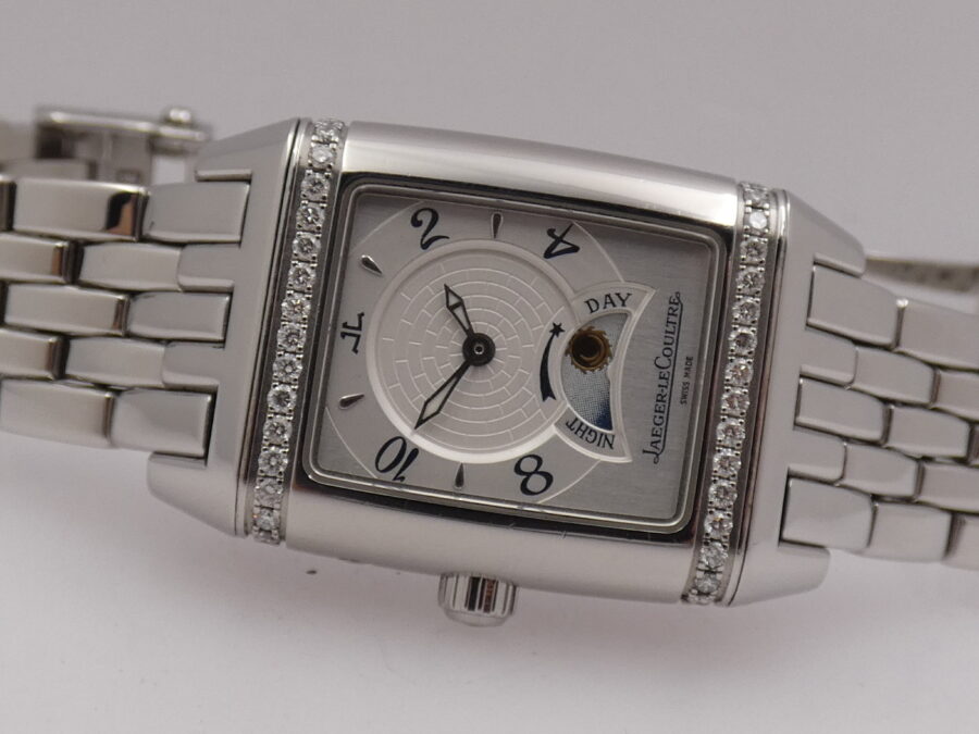 Jaeger LeCoultre Gran Sport Reverso Dual Time Night&Day 296.8.74 Diamond Bezel Carica Manuale Acciaio - immagine 8
