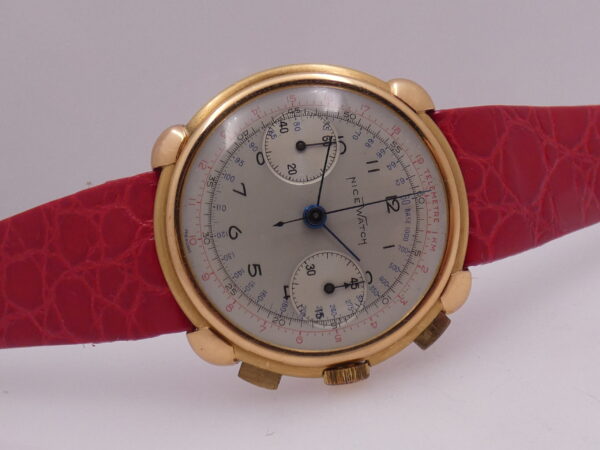 Cronografo Nice Watch Bicompax Oversize 37mm Oro 18 Kt Carica Manuale ANNI '50s