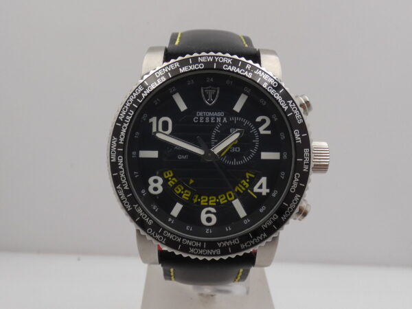 DeTomaso Cesena GMT Alarm CT1032-D NEW BOX & PAPERS Acciaio