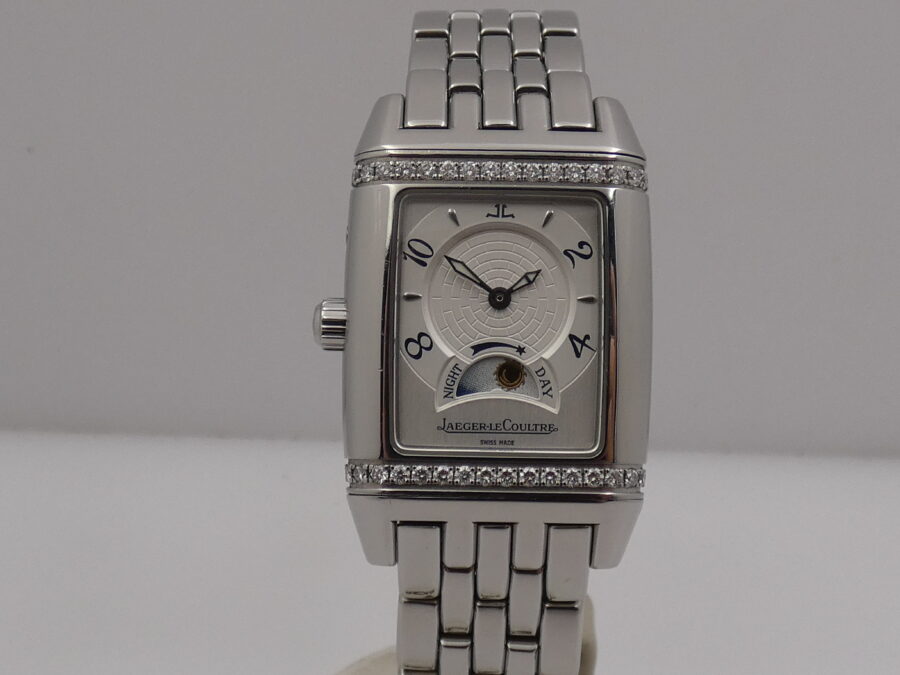 Jaeger LeCoultre Gran Sport Reverso Dual Time Night&Day 296.8.74 Diamond Bezel Carica Manuale Acciaio - immagine 9