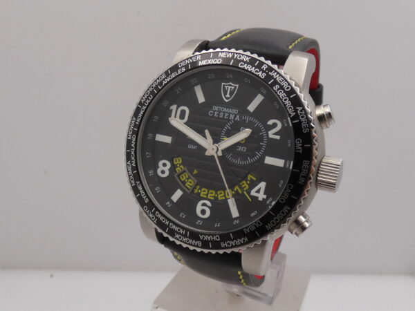DeTomaso Cesena GMT Alarm CT1032-D NEW BOX & PAPERS Acciaio