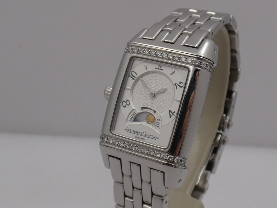 Jaeger LeCoultre Gran Sport Reverso Dual Time Night&Day 296.8.74 Diamond Bezel Carica Manuale Acciaio - immagine 10