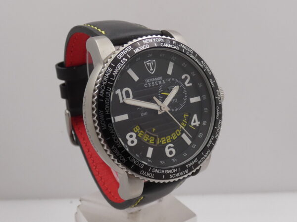 DeTomaso Cesena GMT Alarm CT1032-D NEW BOX & PAPERS Acciaio