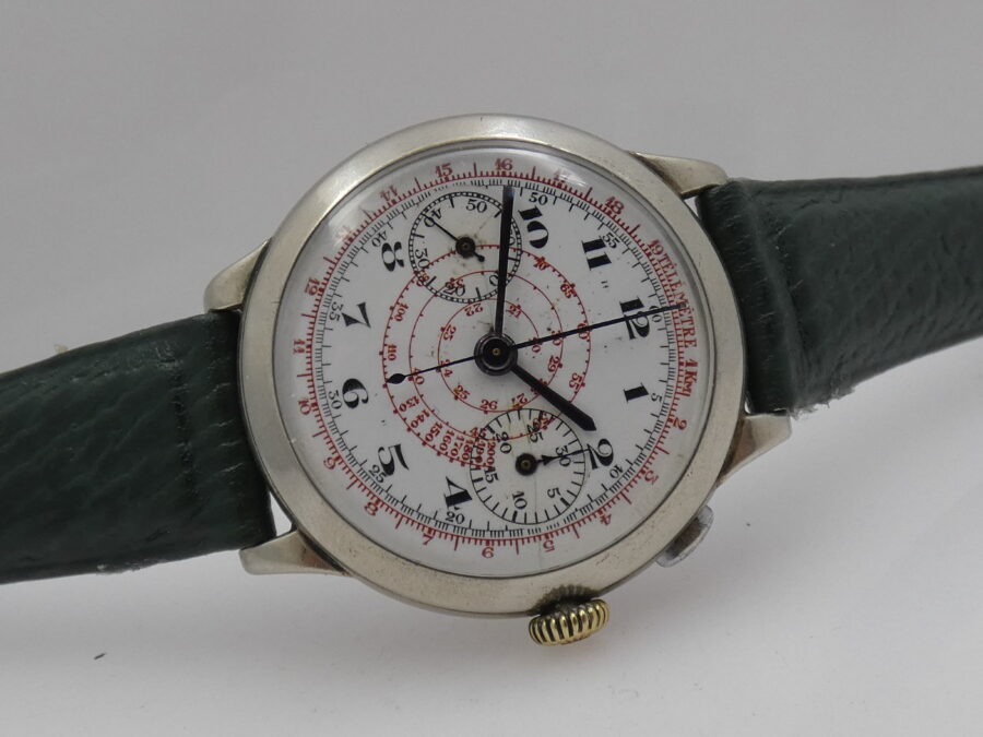 Cronografo Anonimo Monopulsante Oversize 39mm ANNI '40 Carica Manuale Ruota a Colonne - immagine 8
