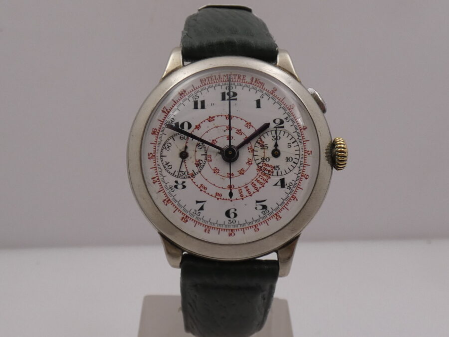 Cronografo Anonimo Monopulsante Oversize 39mm ANNI '40 Carica Manuale Ruota a Colonne - immagine 9