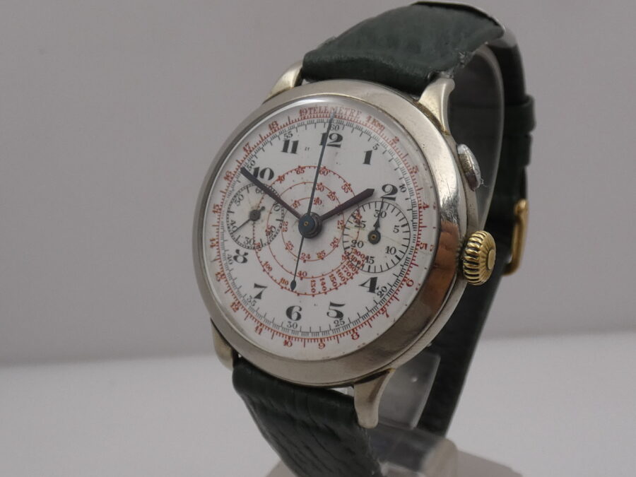 Cronografo Anonimo Monopulsante Oversize 39mm ANNI '40 Carica Manuale Ruota a Colonne - immagine 10