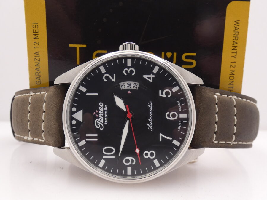 Perseo Aviatore Tre Stelle 11351 Automatic Date BOX & PAPERS NEVER WORN Acciaio - immagine 2