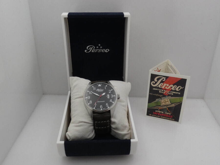 Perseo Aviatore Tre Stelle 11351 Automatic Date BOX & PAPERS NEVER WORN Acciaio - immagine 11