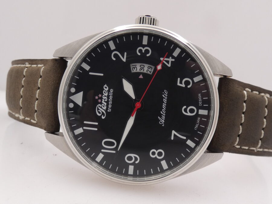 Perseo Aviatore Tre Stelle 11351 Automatic Date BOX & PAPERS NEVER WORN Acciaio - immagine 5