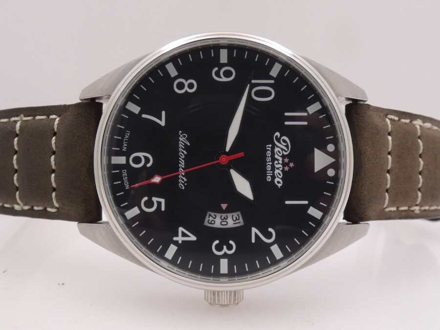 Perseo Aviatore Tre Stelle 11351 Automatic Date BOX & PAPERS NEVER WORN Acciaio - immagine 6