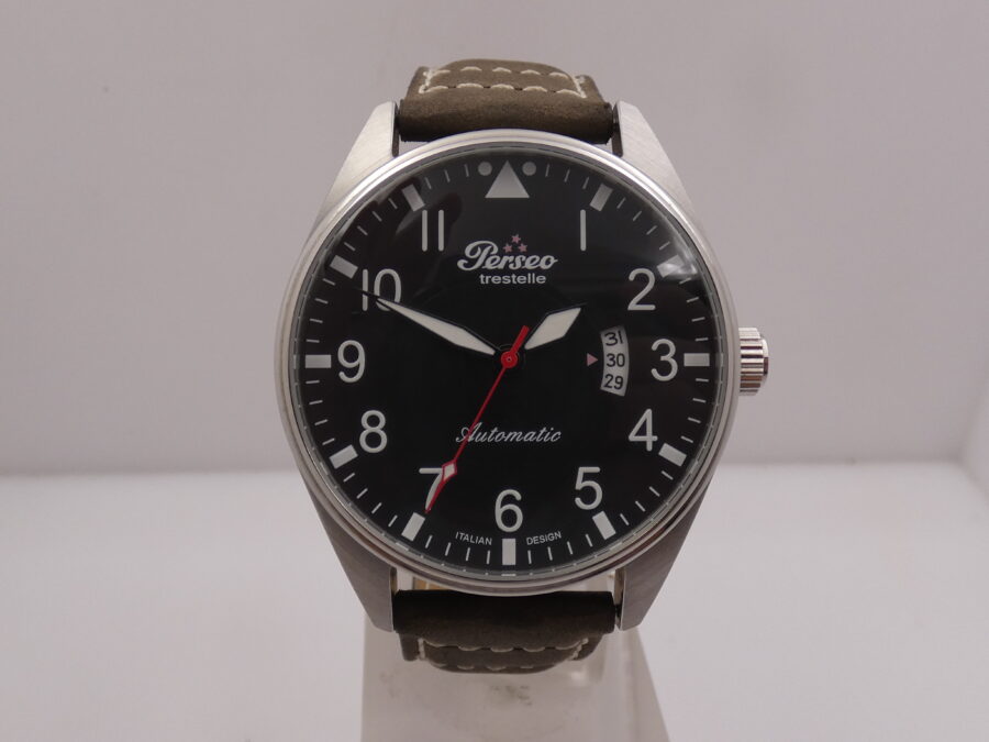 Perseo Aviatore Tre Stelle 11351 Automatic Date BOX & PAPERS NEVER WORN Acciaio - immagine 8