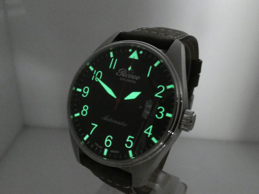 Perseo Aviatore Tre Stelle 11351 Automatic Date BOX & PAPERS NEVER WORN Acciaio - immagine 10