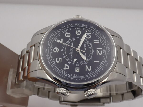 Hamilton Khaki Navy UTC GMT 3 Crown H77505133 Automatico NEW BOX & PAPERS Acciaio Braccialato