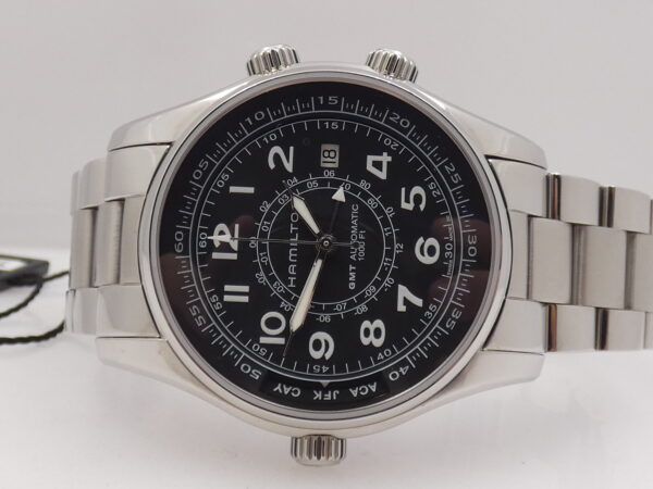 Hamilton Khaki Navy UTC GMT 3 Crown H77505133 Automatico NEW BOX & PAPERS Acciaio Braccialato