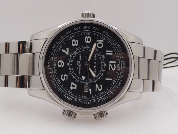 Hamilton Khaki Navy UTC GMT 3 Crown H77505133 Automatico NEW BOX & PAPERS Acciaio Braccialato