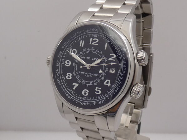 Hamilton Khaki Navy UTC GMT 3 Crown H77505133 Automatico NEW BOX & PAPERS Acciaio Braccialato