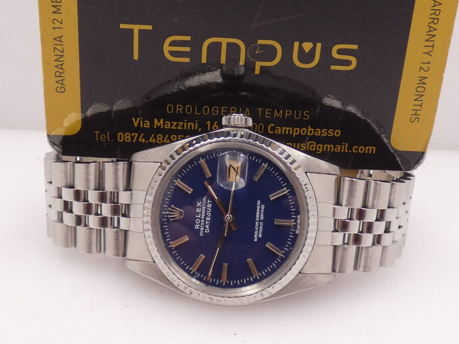 Rolex Datejust 36 Jubilee 16014 BLUE WIDE BOY DIAL Ghiera Oro Bianco 18 Kt Automatico ANNO 1980 Acciaio - immagine 2