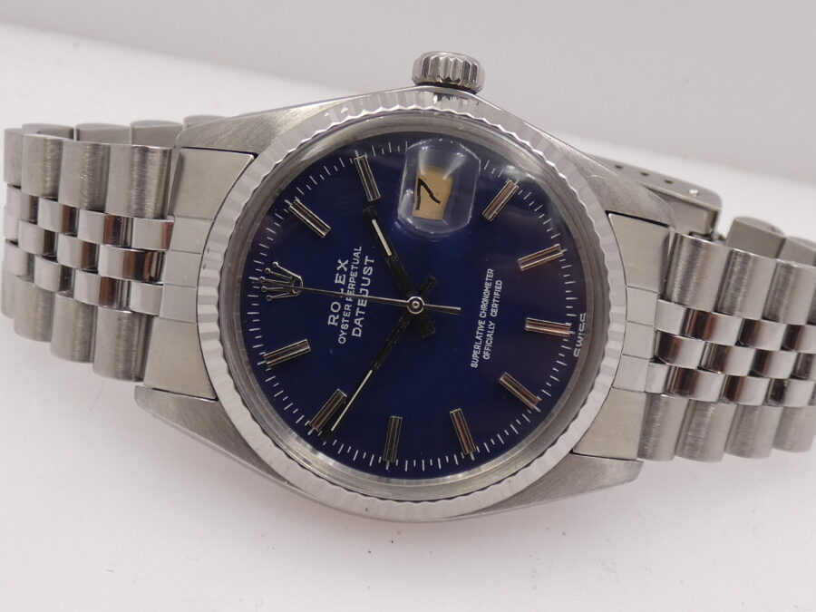 Rolex Datejust 36 Jubilee 16014 BLUE WIDE BOY DIAL Ghiera Oro Bianco 18 Kt Automatico ANNO 1980 Acciaio - immagine 4
