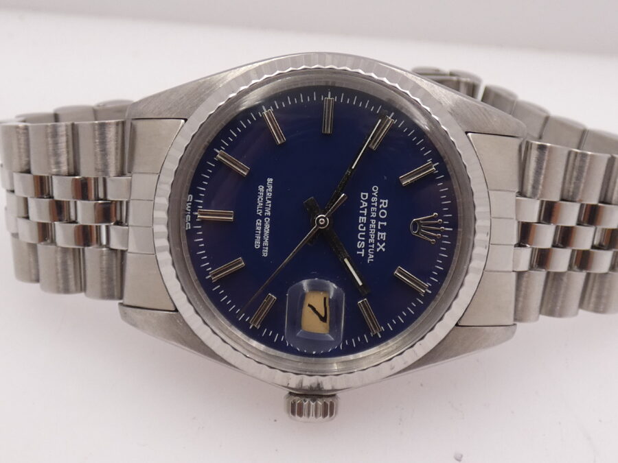 Rolex Datejust 36 Jubilee 16014 BLUE WIDE BOY DIAL Ghiera Oro Bianco 18 Kt Automatico ANNO 1980 Acciaio - immagine 5