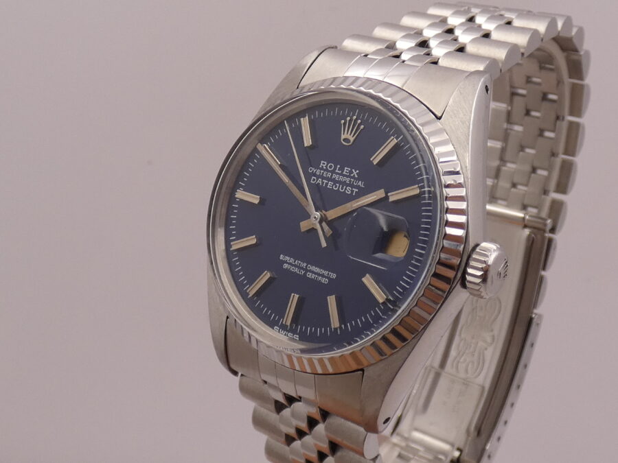 Rolex Datejust 36 Jubilee 16014 BLUE WIDE BOY DIAL Ghiera Oro Bianco 18 Kt Automatico ANNO 1980 Acciaio - immagine 7