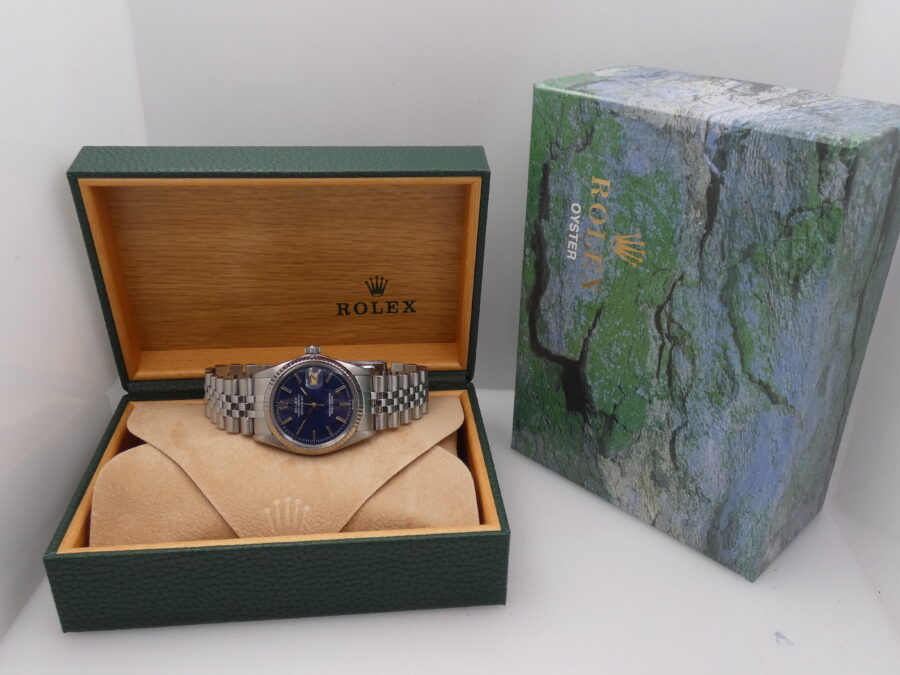Rolex Datejust 36 Jubilee 16014 BLUE WIDE BOY DIAL Ghiera Oro Bianco 18 Kt Automatico ANNO 1980 Acciaio - immagine 9