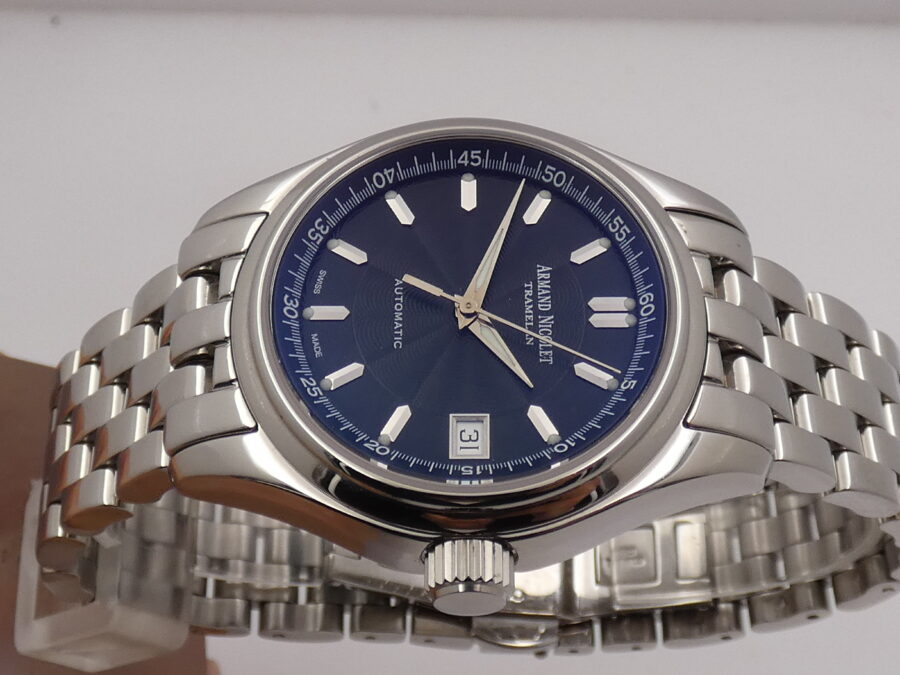 Armand Nicolet Tramelan Hunter Date 9040A NEW OLD STOCK BOX & PAPERS Automatico Bracelet - immagine 3