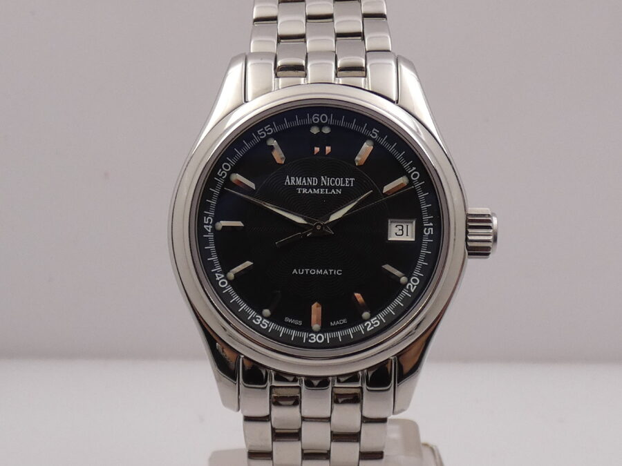 Armand Nicolet Tramelan Hunter Date 9040A NEW OLD STOCK BOX & PAPERS Automatico Bracelet - immagine 6