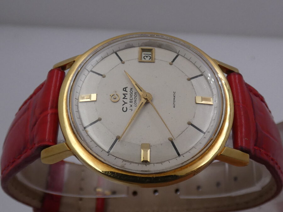Cyma J.W.Benson London Pie Pan Dial Oro 18 Kt Automatic Date ANNI '50