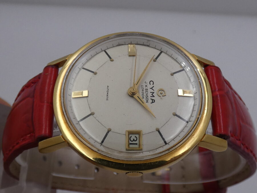 Cyma J.W.Benson London Pie Pan Dial Oro 18 Kt Automatic Date ANNI '50 - immagine 3