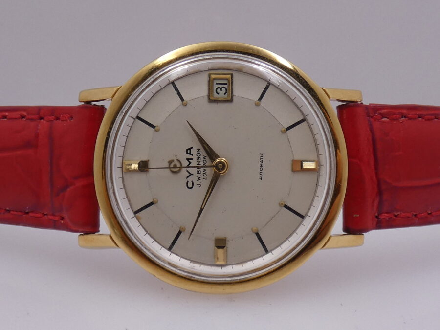 Cyma J.W.Benson London Pie Pan Dial Oro 18 Kt Automatic Date ANNI '50 - immagine 4