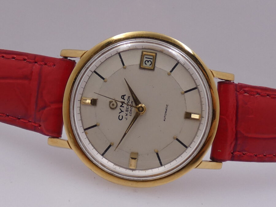 Cyma J.W.Benson London Pie Pan Dial Oro 18 Kt Automatic Date ANNI '50 - immagine 5