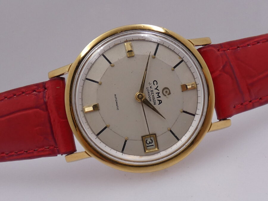 Cyma J.W.Benson London Pie Pan Dial Oro 18 Kt Automatic Date ANNI '50 - immagine 7